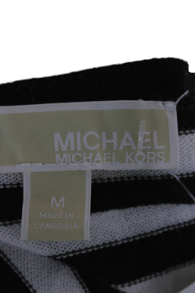 Michael Michael Kors Women Striped Black Scoop Neck Long Sleeve T-Shirt Size M