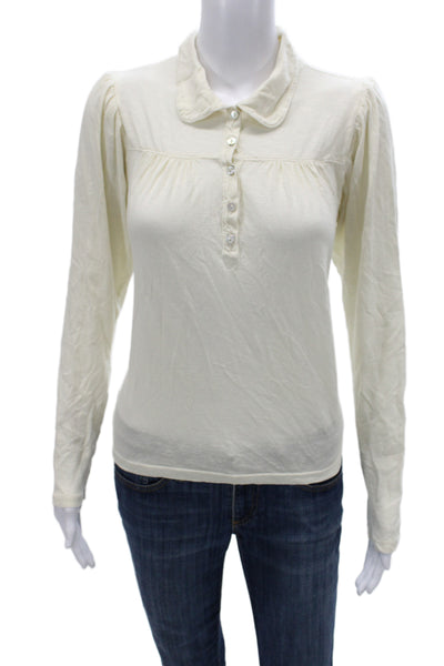 Sundry Womens Jersey Collared 100% Cotton Long Sleeve Blouse Ivory Size 0