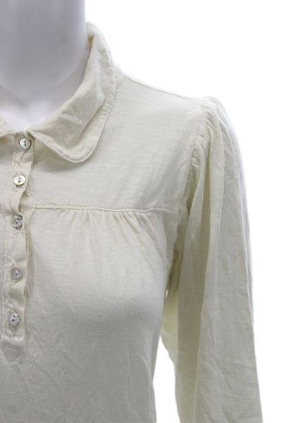 Sundry Womens Jersey Collared 100% Cotton Long Sleeve Blouse Ivory Size 0