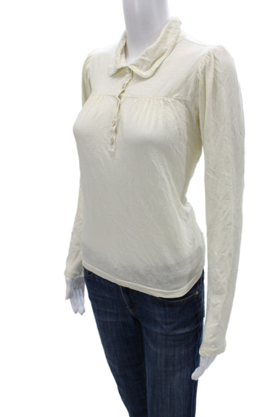 Sundry Womens Jersey Collared 100% Cotton Long Sleeve Blouse Ivory Size 0