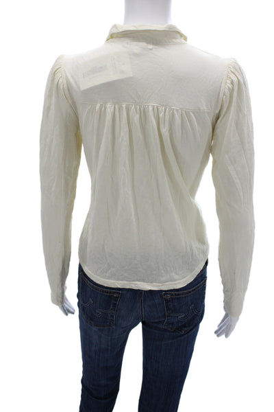 Sundry Womens Jersey Collared 100% Cotton Long Sleeve Blouse Ivory Size 0
