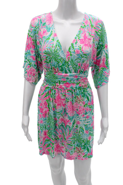 Lilly Pulitzer Womens Floral Multicolor Rayon V-Neck Short Sleeve Romper Size M