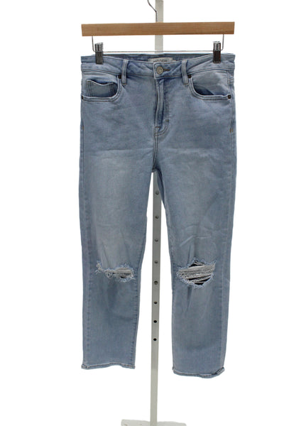 Hidden Women Cropped Jeans Blue Button Mid Rise Cotton Size 28