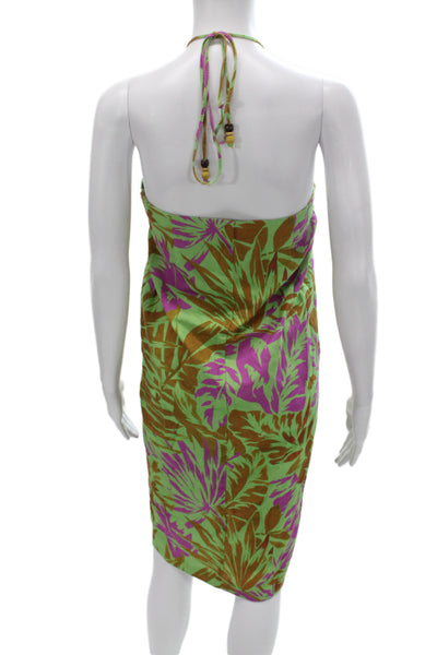 Zara Womens Sundress Green Floral Linen Halter Sleeveless Mid-Calf Zip Size S