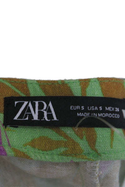 Zara Womens Sundress Green Floral Linen Halter Sleeveless Mid-Calf Zip Size S