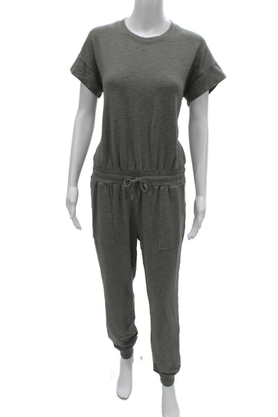 Velvet Women Jumpsuit Green Short Sleeve Crew Neck Size S