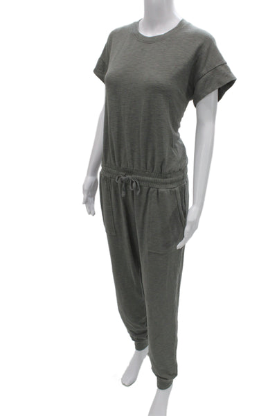 Velvet Women Jumpsuit Green Short Sleeve Crew Neck Size S