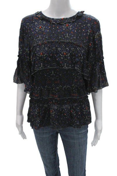 Velvet Women Multicolor Peasant Blouse 3/4 Sleeve Round Neck Size L