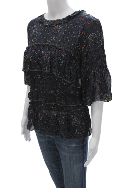 Velvet Women Multicolor Peasant Blouse 3/4 Sleeve Round Neck Size L