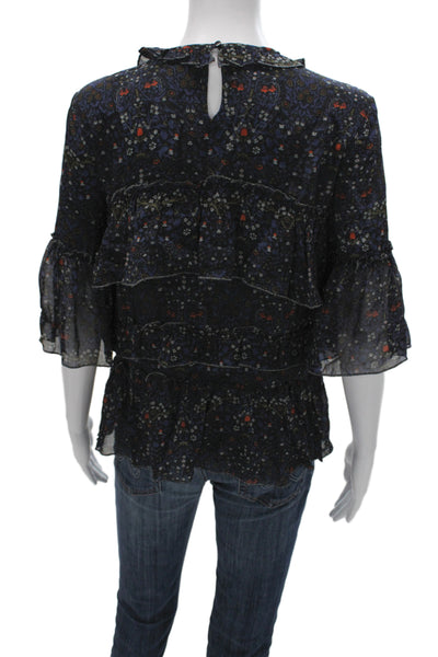 Velvet Women Multicolor Peasant Blouse 3/4 Sleeve Round Neck Size L