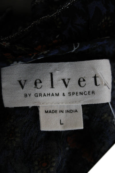Velvet Women Multicolor Peasant Blouse 3/4 Sleeve Round Neck Size L