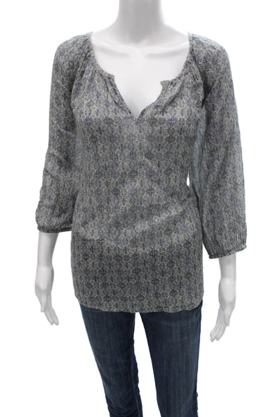 Soft Joie Womens Tunic Blouse Multicolor Geometric V-Neck 3/4 Sleeve Size L