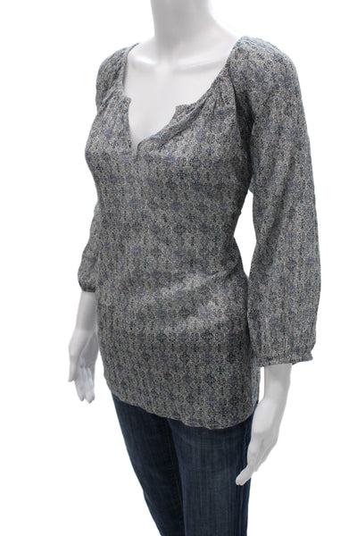 Soft Joie Womens Tunic Blouse Multicolor Geometric V-Neck 3/4 Sleeve Size L