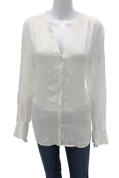 Soft Joie Women V-Neck Long Sleeve Tunic Blouse White Viscose Size L