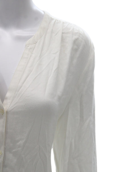 Soft Joie Women V-Neck Long Sleeve Tunic Blouse White Viscose Size L