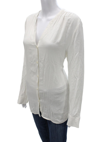 Soft Joie Women V-Neck Long Sleeve Tunic Blouse White Viscose Size L