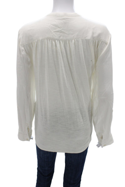 Soft Joie Women V-Neck Long Sleeve Tunic Blouse White Viscose Size L