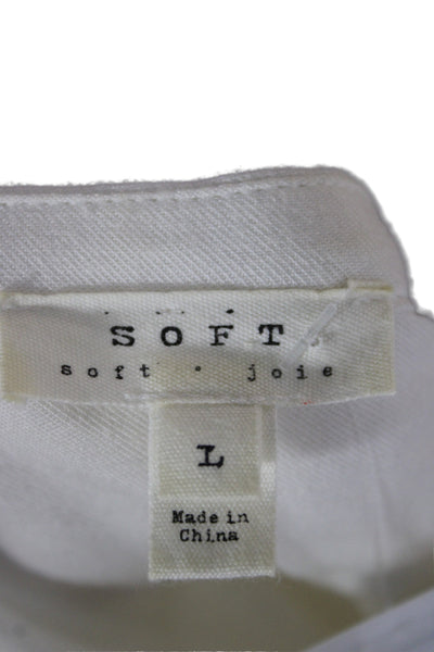 Soft Joie Women V-Neck Long Sleeve Tunic Blouse White Viscose Size L