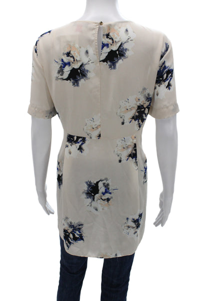 Vince Camuto Womens Tunic Floral Beige Round Neck Short Sleeve Size L