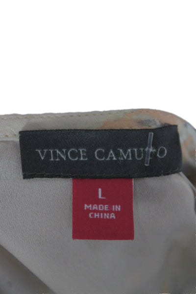 Vince Camuto Womens Tunic Floral Beige Round Neck Short Sleeve Size L