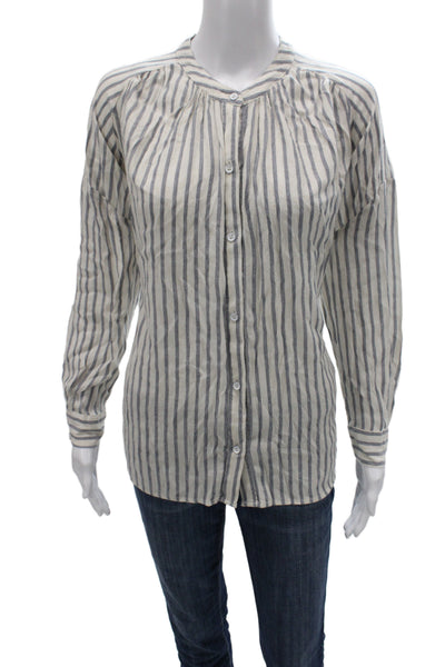 Splendid Women Basic Striped Rayon Blouse Round Neck Long Sleeve Beige Size XS