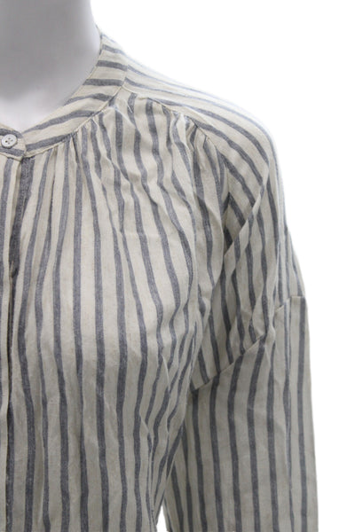 Splendid Women Basic Striped Rayon Blouse Round Neck Long Sleeve Beige Size XS