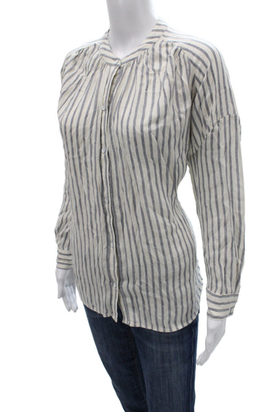 Splendid Women Basic Striped Rayon Blouse Round Neck Long Sleeve Beige Size XS