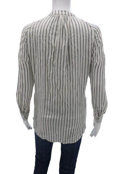 Splendid Women Basic Striped Rayon Blouse Round Neck Long Sleeve Beige Size XS