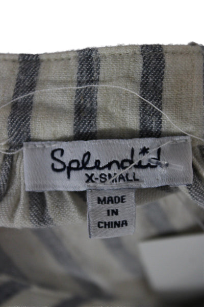 Splendid Women Basic Striped Rayon Blouse Round Neck Long Sleeve Beige Size XS