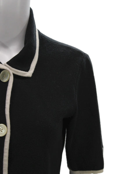 Lauren Ralph Lauren Women Black Cotton Collared Short Sleeve Cardigan Size S