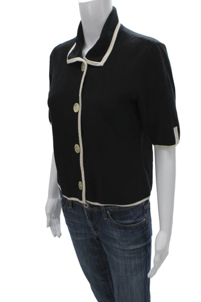 Lauren Ralph Lauren Women Black Cotton Collared Short Sleeve Cardigan Size S