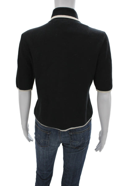 Lauren Ralph Lauren Women Black Cotton Collared Short Sleeve Cardigan Size S