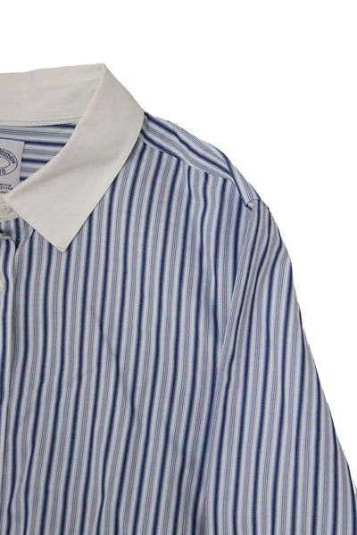 Brooks Brothers Childrens Boys Striped Dress Shirt White Blue Cotton Size 10
