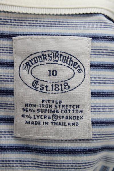 Brooks Brothers Childrens Boys Striped Dress Shirt White Blue Cotton Size 10