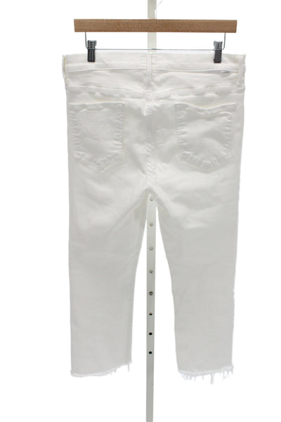 Mother Womens Cropped Jeans White Cotton Mid Rise Size 33