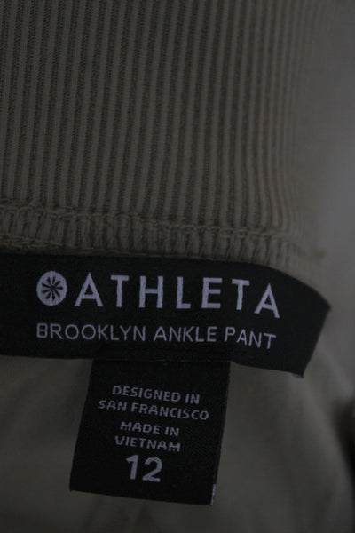 Athleta Women Ankle Pants Beige Polyester Pull On Athleisure Size 12