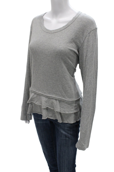 Wilt Womens Basic Gray 100% Cotton Scoop Neck Long Sleeve T-Shirt Size L
