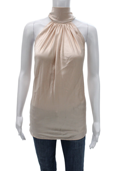 Ramy Brook Women Halter Satin Tank Beige Tie Sleeveless Basic Size M