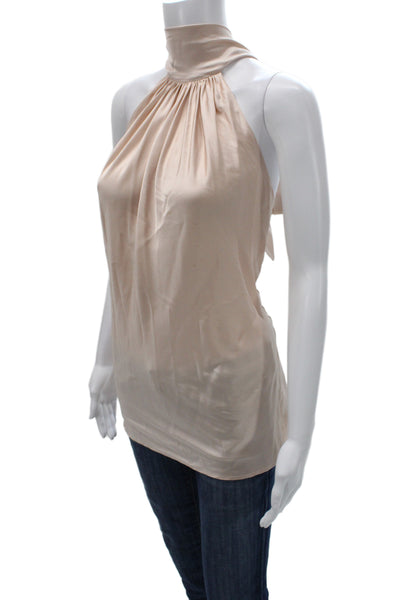 Ramy Brook Women Halter Satin Tank Beige Tie Sleeveless Basic Size M