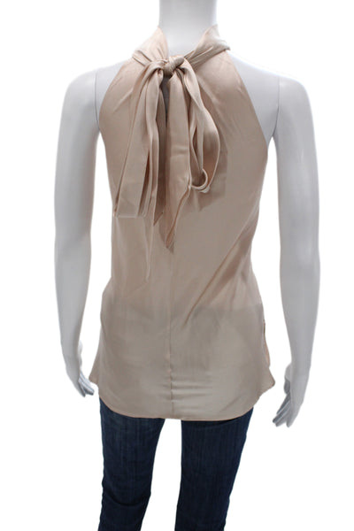 Ramy Brook Women Halter Satin Tank Beige Tie Sleeveless Basic Size M