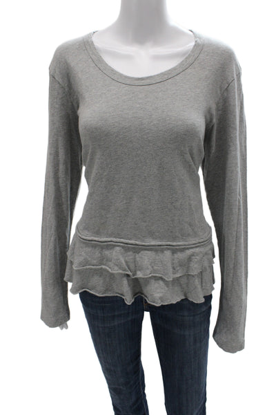 Wilt Womens Basic Gray Scoop Neck Long Sleeve T-Shirt 100% Cotton Size L