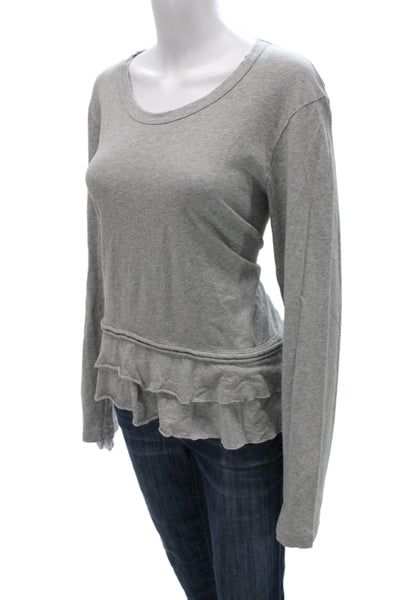 Wilt Womens Basic Gray Scoop Neck Long Sleeve T-Shirt 100% Cotton Size L