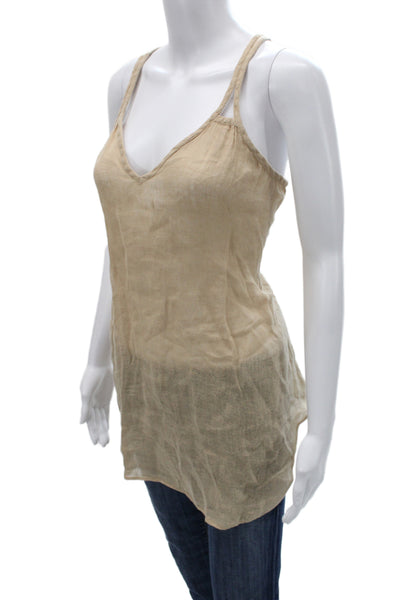 Calypso Saint Barth Women V Neck Linen Camisole Beige Bohemian Size M