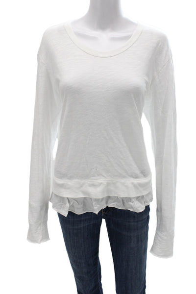 Wilt Womens Basic Cotton Scoop Neck Long Sleeve T-Shirt White Size L
