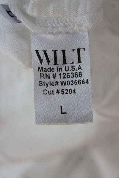 Wilt Womens Basic Cotton Scoop Neck Long Sleeve T-Shirt White Size L