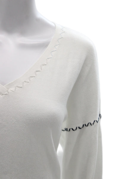 Lisa Todd Womens V-Neck Pullover Sweater White Cotton Long Sleeve Boho Size XL