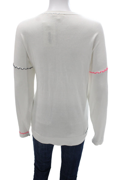 Lisa Todd Womens V-Neck Pullover Sweater White Cotton Long Sleeve Boho Size XL