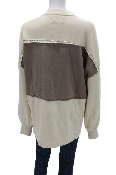 Free People Womens Ivory Colorblock Henley Sweatshirt Cotton Size S