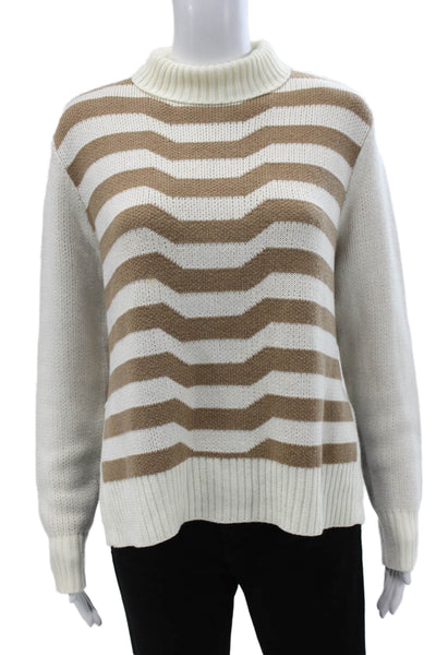 Mara Hoffman Women Ivory Striped Mock Neck Long Sleeve Pullover Size XS