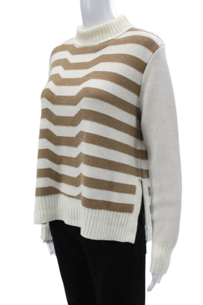 Mara Hoffman Women Ivory Striped Mock Neck Long Sleeve Pullover Size XS